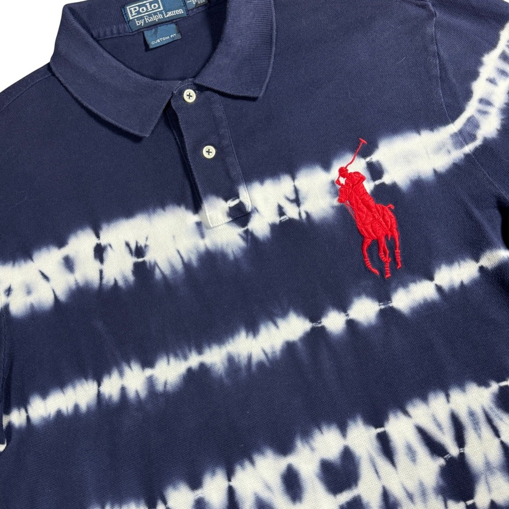 Polo Ralph Lauren Big Pony Polo Shirt Mens Large Navy Blue Tie Dye Custom Fit